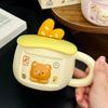 Cute Ceramic Mug with Lid Creative Household Milk Oatmeal Cup  Cheese Bread  Cute Bear Cartoon Cup  Souvenir