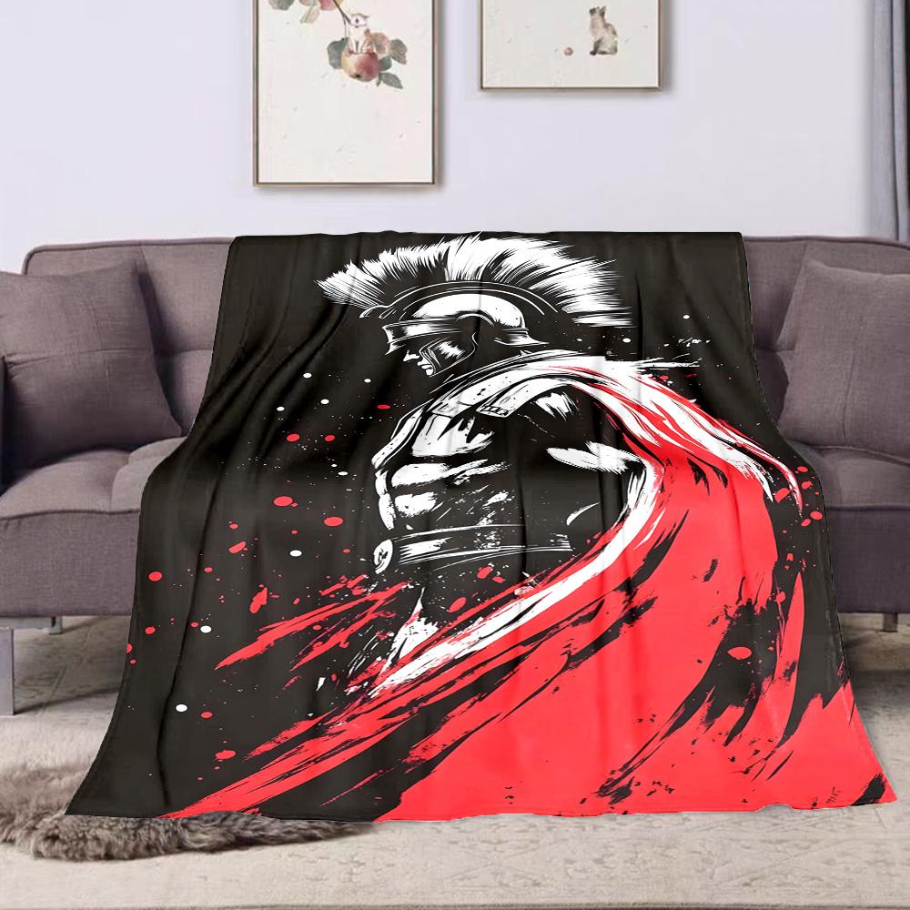 Spartan Warrior With Red Cape Patterned flannel blanket perfect for the bedroom living room, sofa, or a little nap