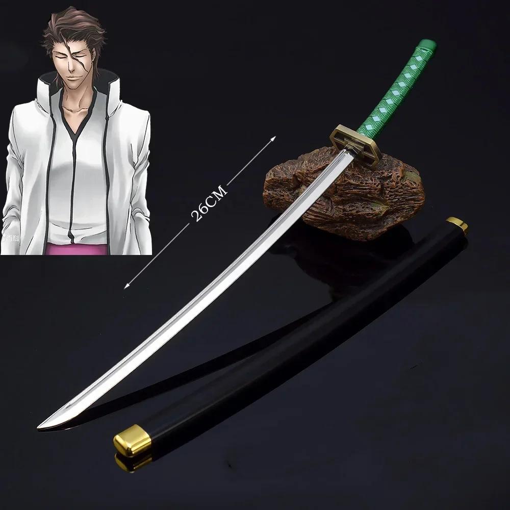 10inch Anime Bleach Katana Kurosaki Ichigo Sword Aizen Metal Ninja Knife Blade Real Size Japanese Katana Samurai Sabre Toy Gift
