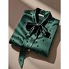 Elegant High Quality Satin Polka Dot Print Shirt Women Office Lady Business Casual Chic Blouse Lace-up Bow Long Sleeve Loose Top