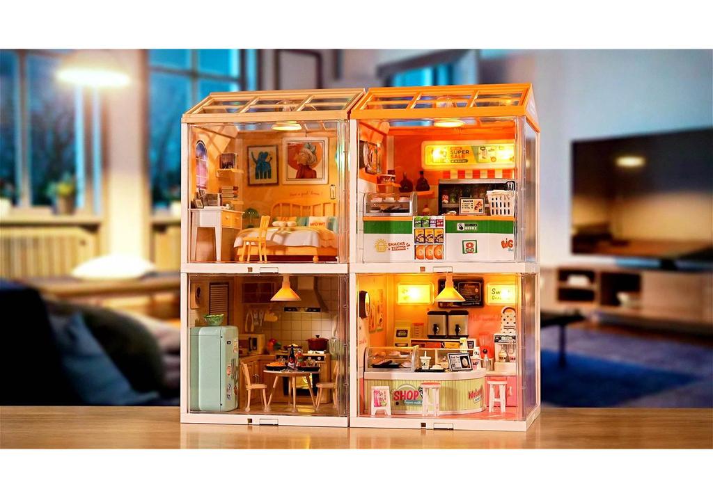 Children's DIY Dollhouse Model with Lights - Big City & Small Town 3D Building Puzzle Educational Toy Gift