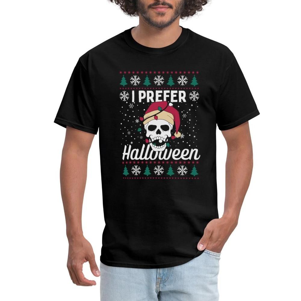 

Anti Christmas | I Prefer Halloween | Funny Skeleton Ugly Xmas Men s T-Shirt L