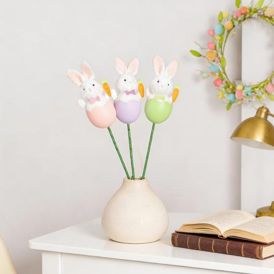 Easter Bunny Picks with Pastel Eggs DIY Floral Arrangement Decor Cute Spring Party Decoration Reusable Craft Accessories for Home Centerpiece
