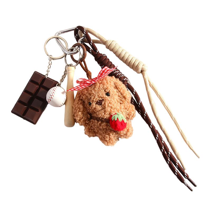 Kawaii Bowknot Puppy Doll Keychain Y2K Plush Doll Keyring Braided Rope Key Holder Women Bag Pendant Bag Key Accessories
