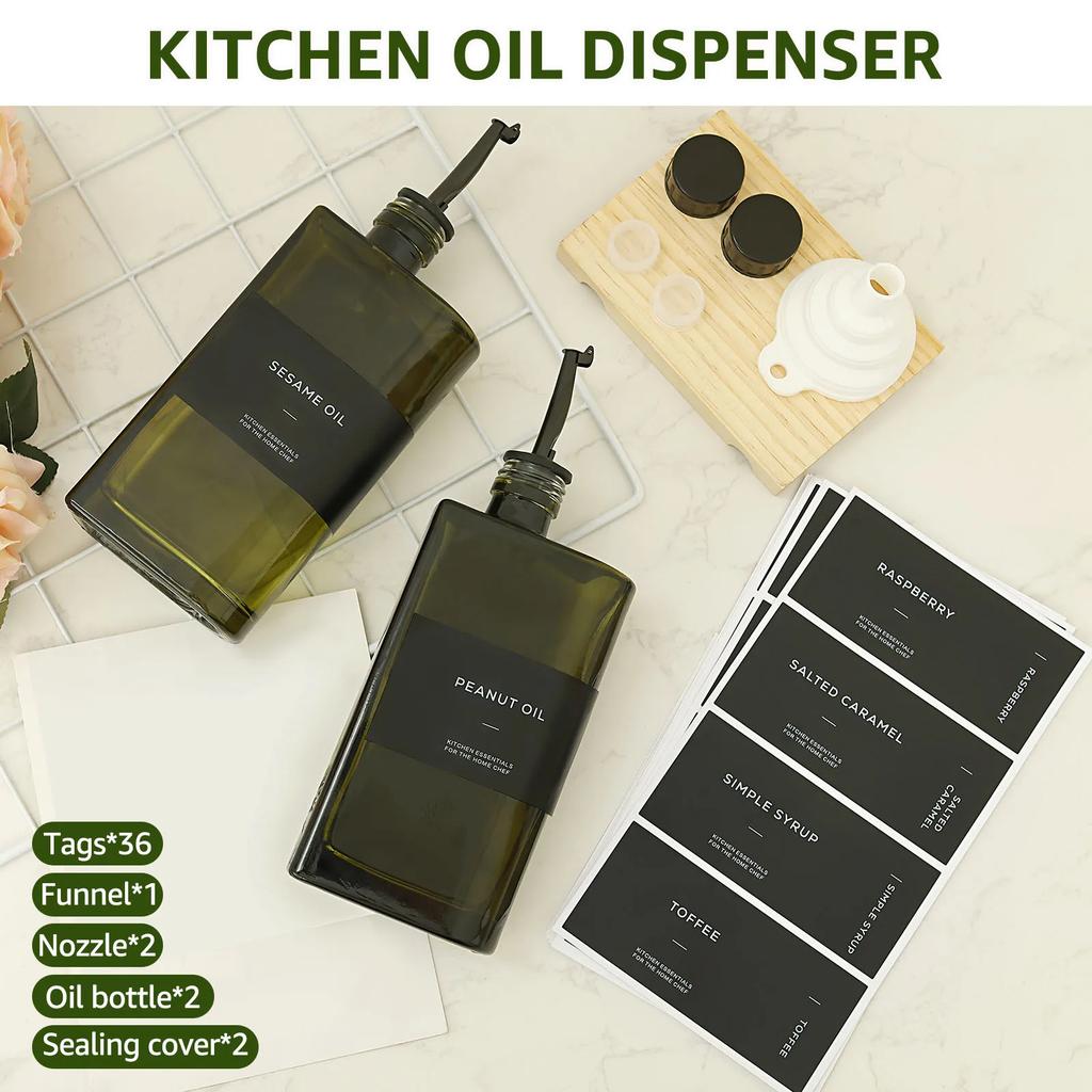 2Pcs Olive Oil Dispenser 500 ml Glass Oil Bottle Seasoning Bottle Vinegar Bottle Condiment Container Kitchen Cooking Gadgets