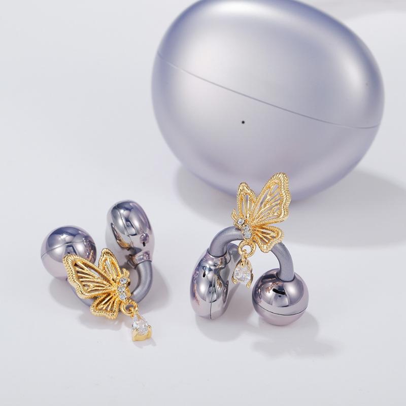 Bow Rhinestone Clip On Earbuds Accessories 1 Pair DIY Open Ear Decor Sparkling Design for Fashion Headphones Girls