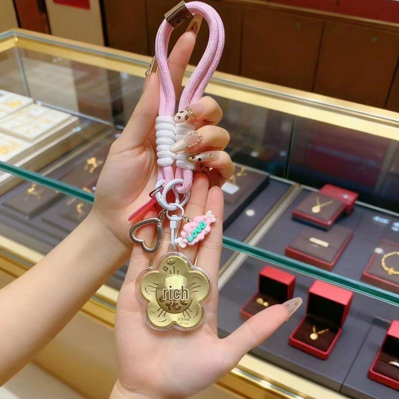 Zhou Family 999 Pure Gold Keychain Pendant - Elegant Gift for Girlfriend