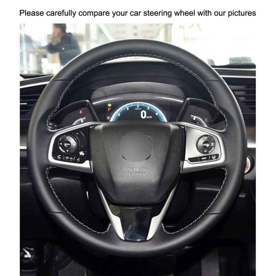 Hand-Stitched Black Microfiber Leather Steering Wheel Cover For Honda Civic 10 2016-2019 CRV CR-V 2017-2019 Clarity 2016-2018