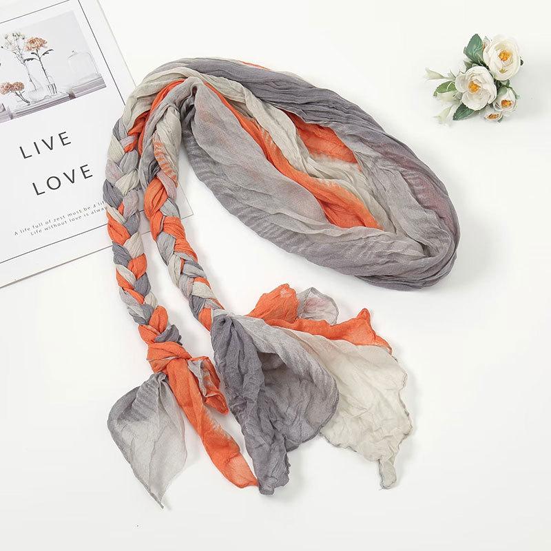 Women's Pliced Wrinkled Braided Scarf Versatile Sunshade and Sunscreen Scarf Travel Photography Scarf