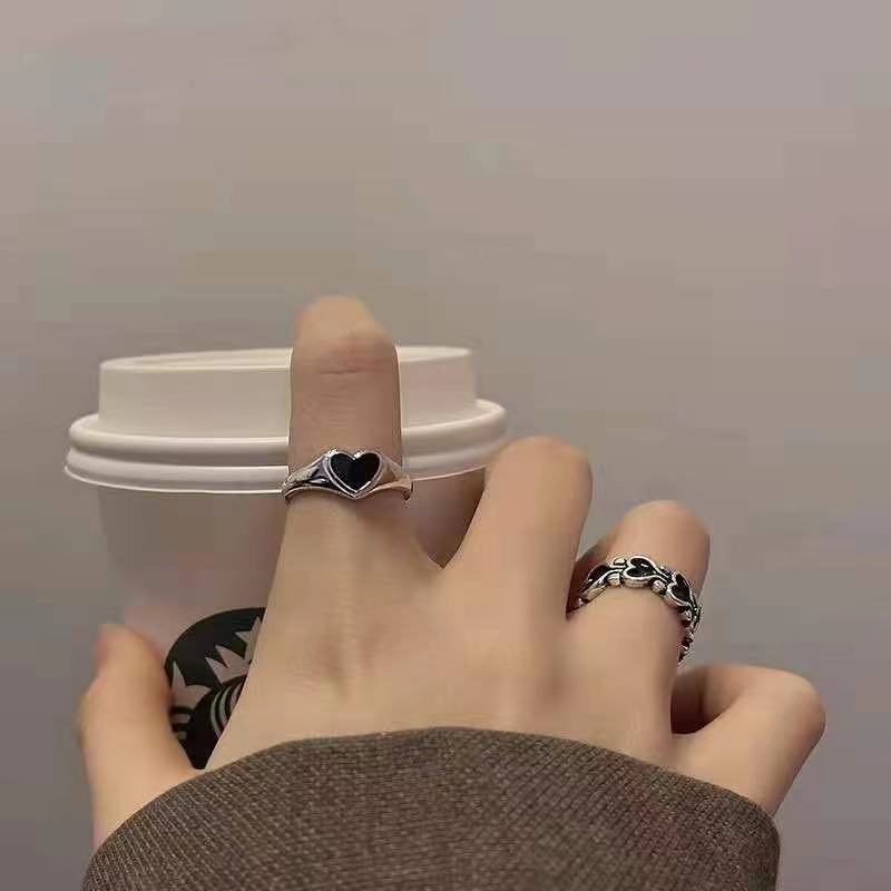 New dark retro ring black hip hop cool love opening girl ins simple niche ring