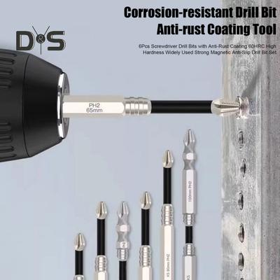 6Pcs Screwdriver Drill Bits with Anti-Rust Coating 60HRC High Hardness Widely Used Strong Magnetic Anti-Slip Drill Bit Set