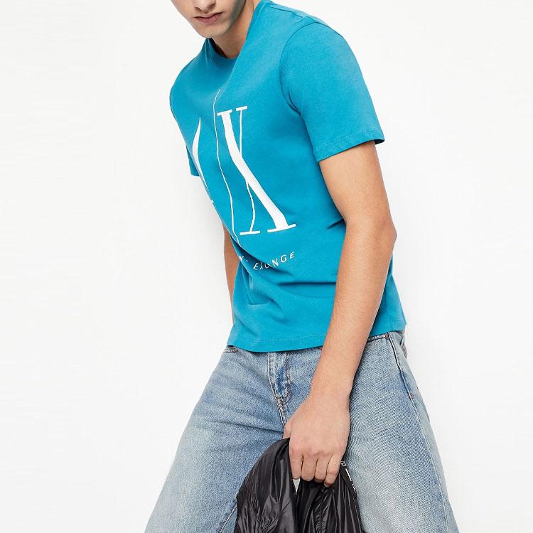 Armani Exchange SS22 Letter Print Crew Neck Short Sleeve T-Shirt Men Tops Light-Blue 8NZTPA-ZJH4Z-15BB