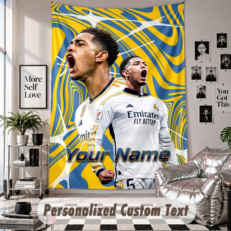 Wall Hanging Tapestry With Custom Name & Text, Jude Bellingham Decorative Tapestry For Bedroom