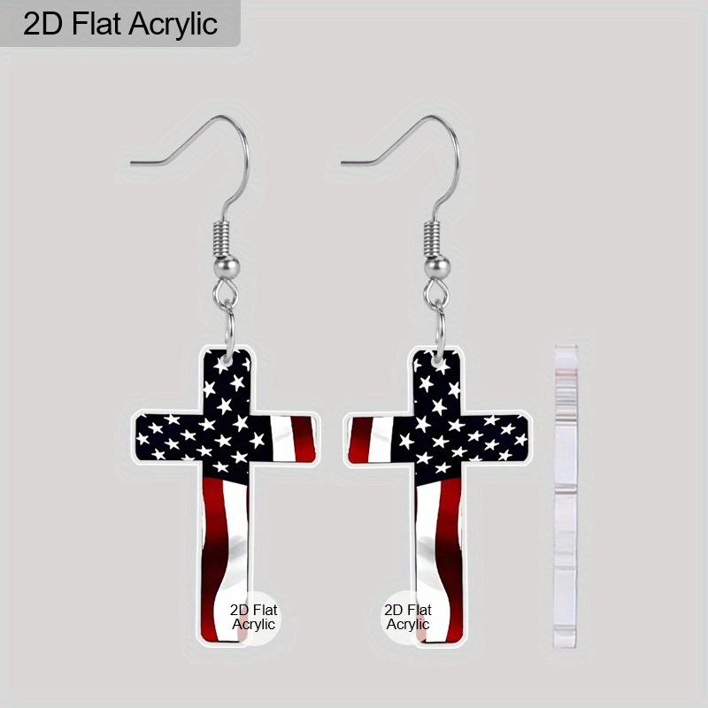 2D Flat American Flag Earrings for Women 4th of July Earrings Patriotic Star Drop Dangle Earrings for Womens Lady Independence Day Gift