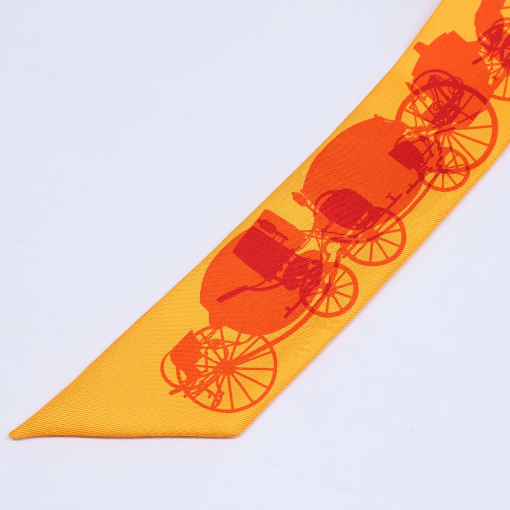 Hermes [ ] Horse-drawn Silk Twilly Scarf BOUTON OR/ORANGE/ROUGE VIFUsed