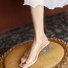 2025 Summer New Internet Celebrity Word with Transparent Low Heel Fashion Sandals Thick Heel Crystal Heel Cool Slippers Women's Wear