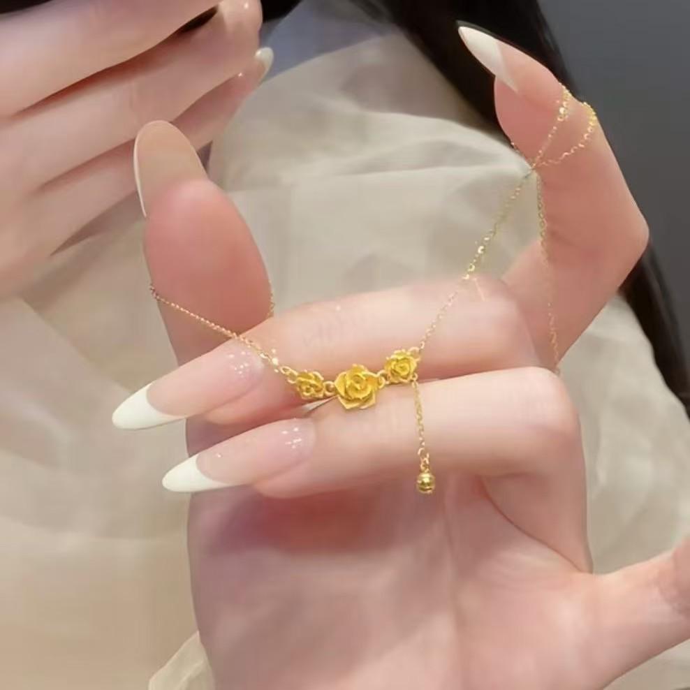 Elegant Rose Gold Tassel Necklace - Luxe Clavicle Chain Choker for Women