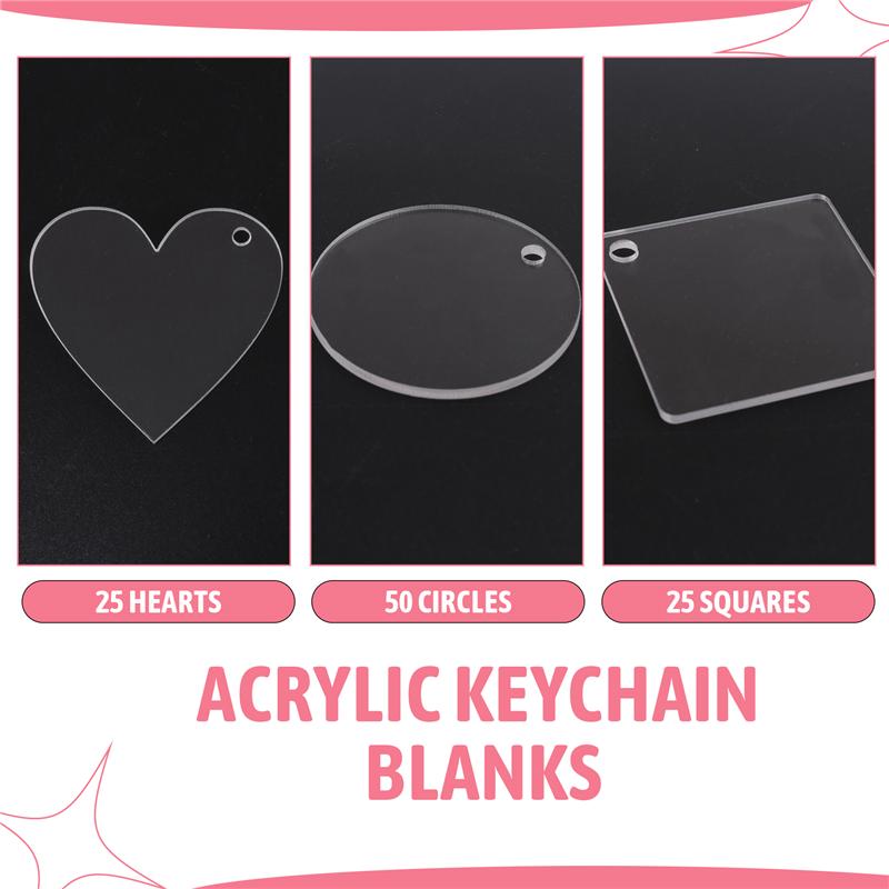 ABWR-100Pcs Acrylic Keychain Blanks Decoration Crafts Round Heart-Shaped Acrylic Blanks Keychain For DIY Keychain And Tags