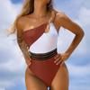 Costume da bagno da donna, triangolo, pezzo unico, tinta unita, piastra di giunzione, monospalla, bikini scolpito