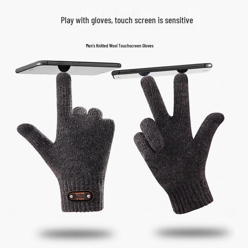Men's Touchscreen Wool Gloves - Winter Warm, Fleece-Lined, Double-Layer Coldproof