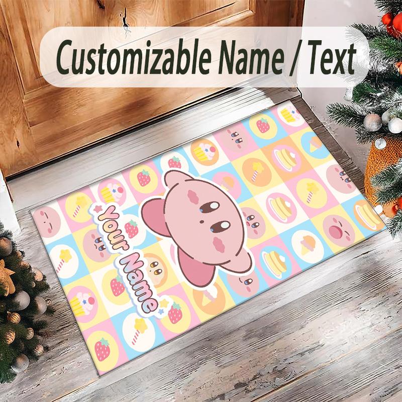 Personalized Crystal Velvet Carpet Custom Name Text,Kirby Anti Slip Area Rug For Home Decoration