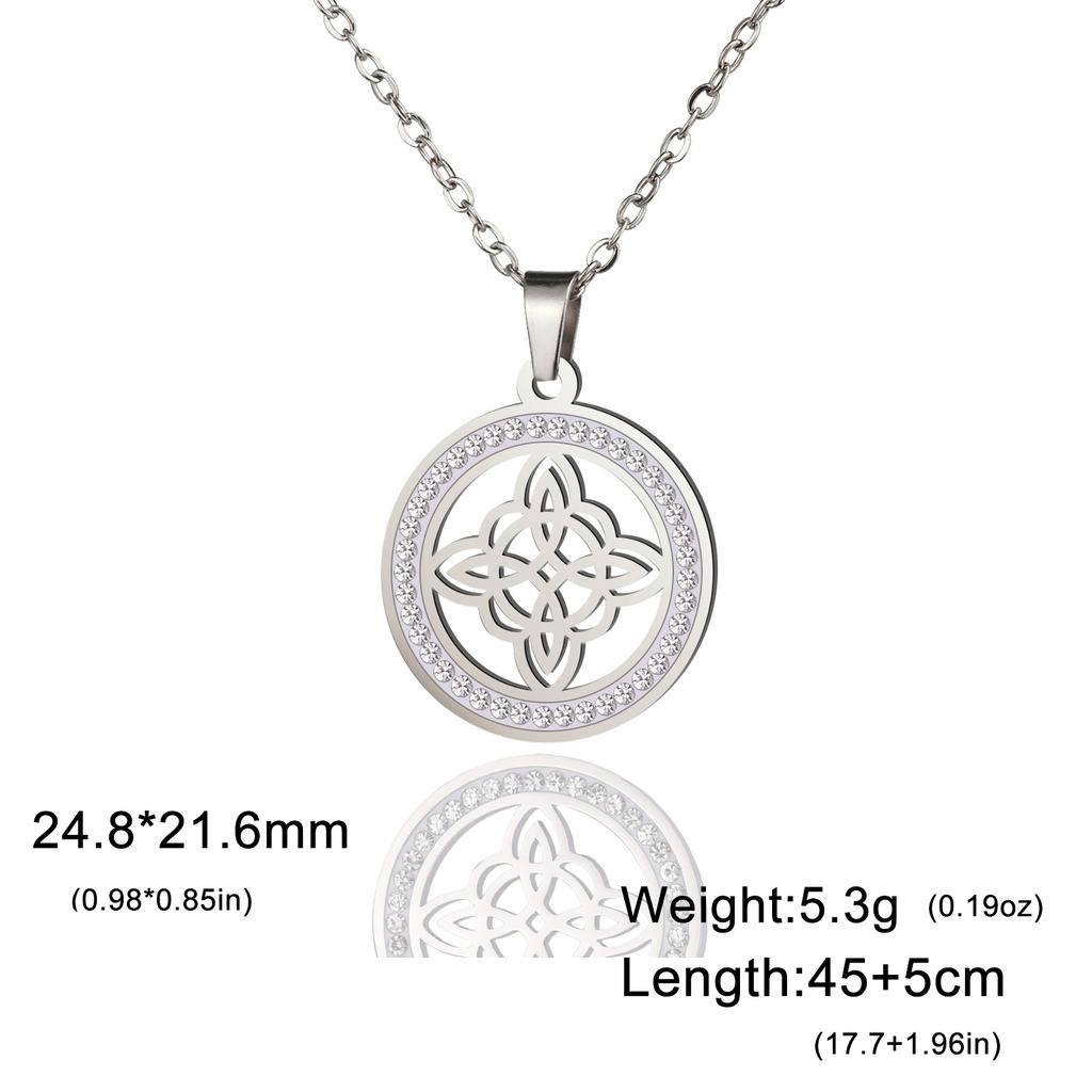 Fashion Witch Knot Necklace Celtic Irish Round Pendant Necklace with Rhinestones Women's Clavicle Chain Lucky Jewelry Party Gift