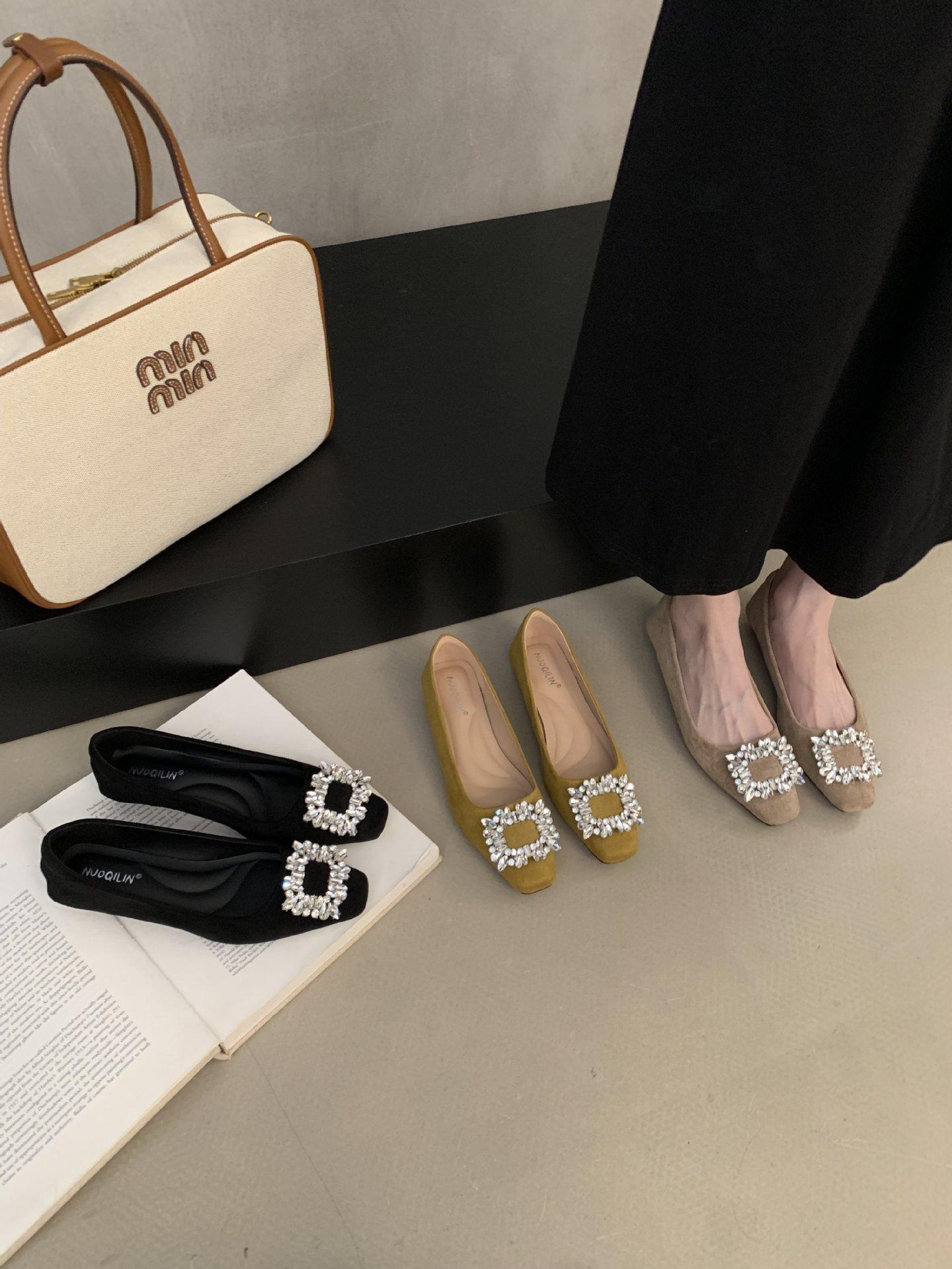 

Evening breeze gentle black women s skirt feeling French niche one-pedal square buckle rhinestone middle heel evening shoes 39 зелений