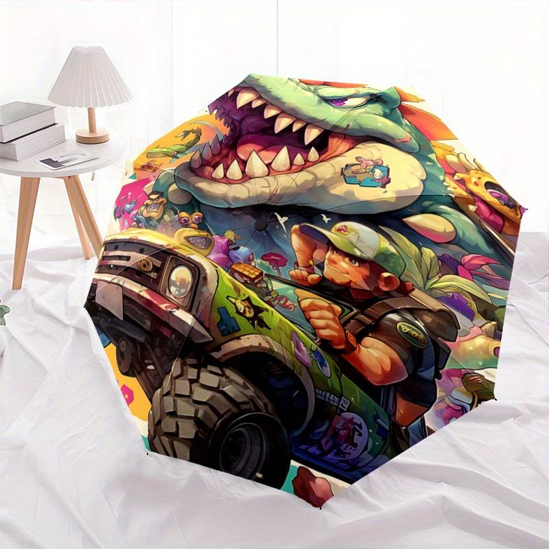 

1pc The Dino Driver s Wild Journey Automatic Open/CloseUmbrella, Portable Compact Umbrella for Men & Women Y091