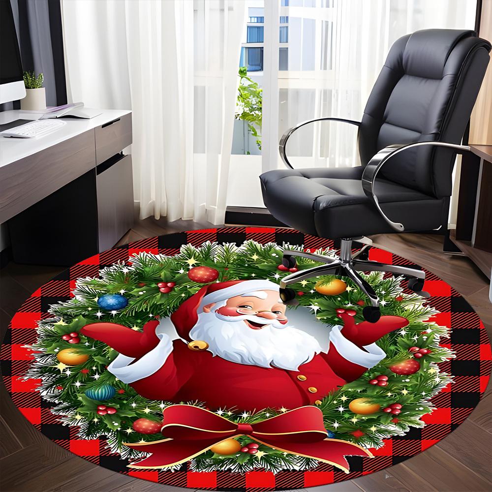 1pc Christmas Santa Claus Chair Carpet for Office, Round Non-Slip Durable Large Size Office Carpet, Suitable for Office, Beautiful Decoration