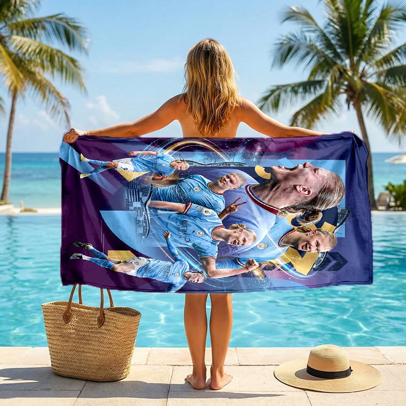 Erling Haaland Druck Schnelltrocknendes Strandtuch Mikrofaser Saugfähig Tragbares Reise-Badetuch