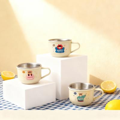 Tasse Enfant Plastique/Acier Inoxydable 304 Épaisse Durable Mini Tasse à Eau Avec Poignée Portable Mignonne Dessin Animé Tasse à Boire pour Enfants