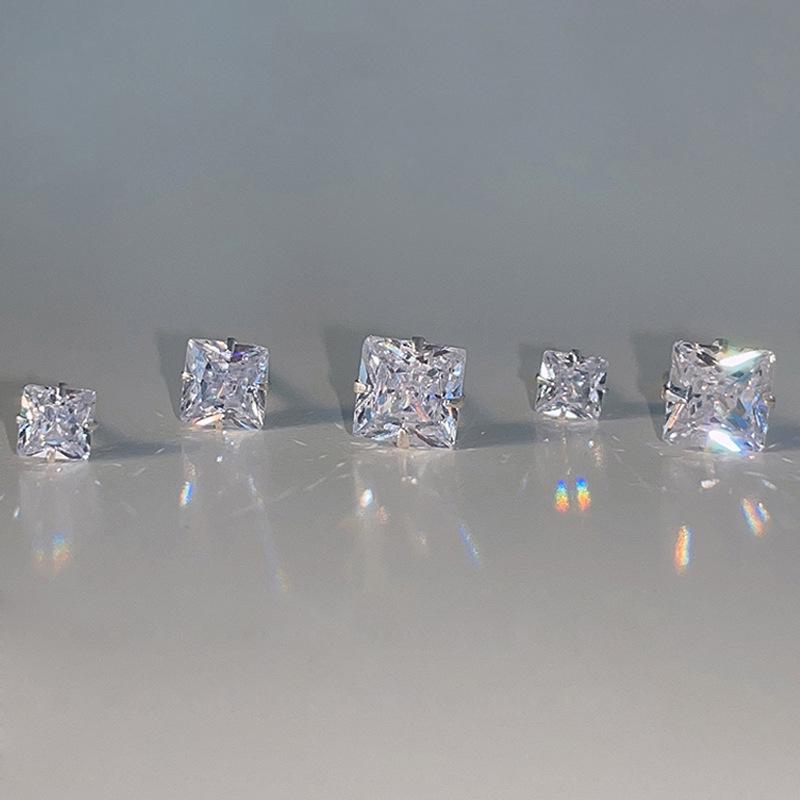 Korean Style Petite Square Zircon Stud Earrings for Pierced Ears - Simple Nude Diamond Cartilage Studs for Layering