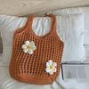 Hollow Hand-woven Bag Women's Leisure Large-capacity Straw Bag Seaside Vacation Shoulder Beach Bag Knitted Tote Bag