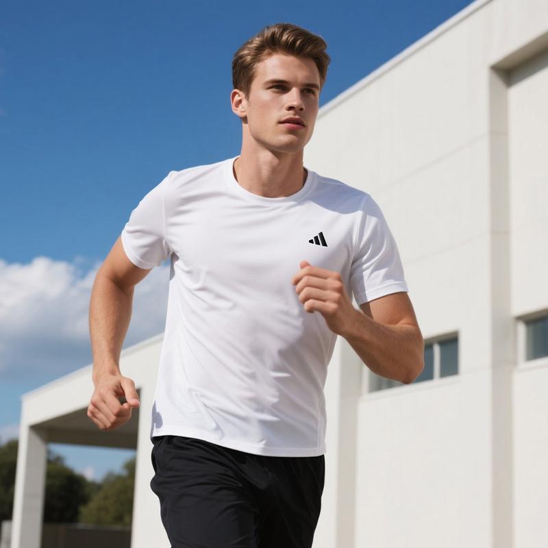 Adidas Classic Three Stripes Quick-Dry T-Shirt Lightweight Breathable Fitness Top Round Neck Short Sleeve Men Tops White KC3740