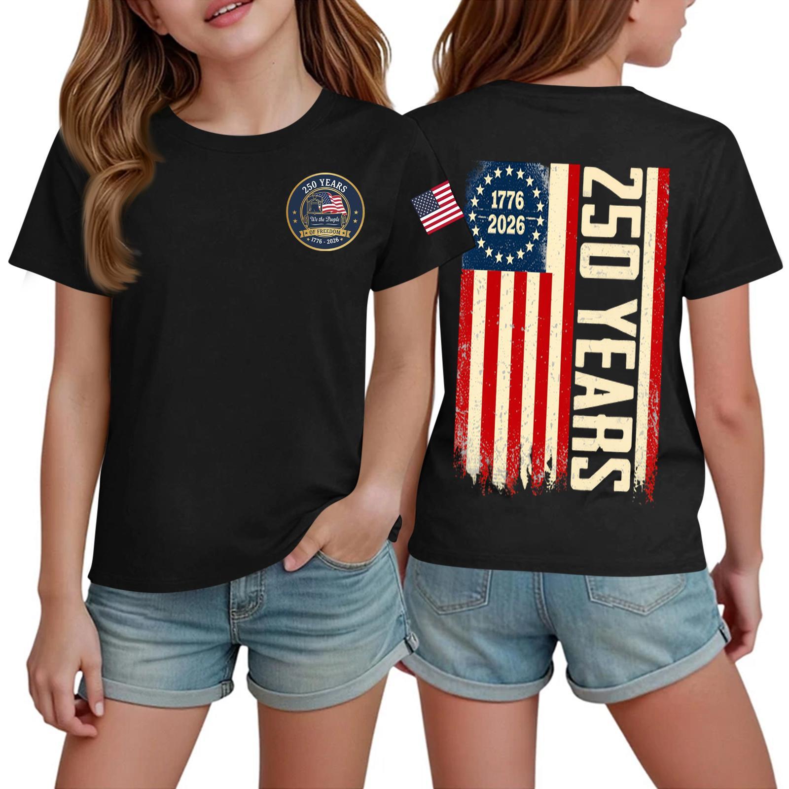

Kids Independence Day Graphic T Shirt Short Sleeve Casual Tee Top Boys Girls Cotton Crew Neck Summer Shirt 120 чёрный