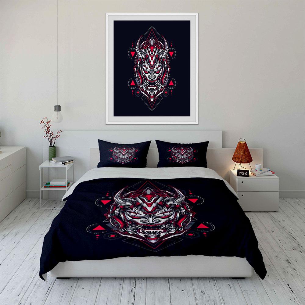 Samurai Demon Art Set Decor Bedding Set With 1 Duvet Cover 2 Pillowcases Single Double King Queen, Gift
