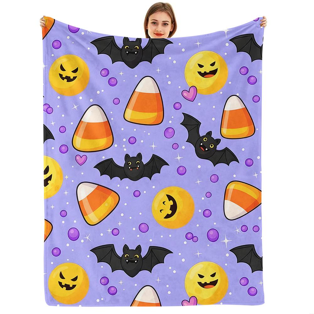 Candy Cane Gift Bow Anime Cartoon Flannel Blanket Soft Warm Throw for Bedroom Sofa Car Kids Holiday Gift