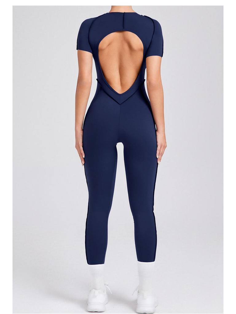 European & American 3D Backless Short Sleeve Jumpsuit - Autumn/Winter Yoga Activewear