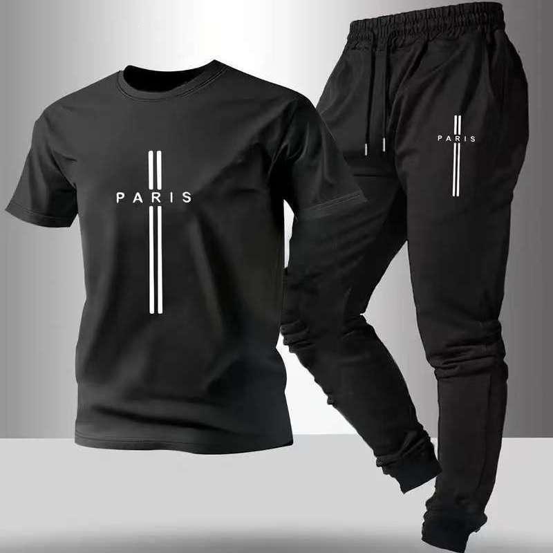 Men's Summer Casual Short Sleeve Sports Set: Handsome Loose Trousers Two-Piece Outfit