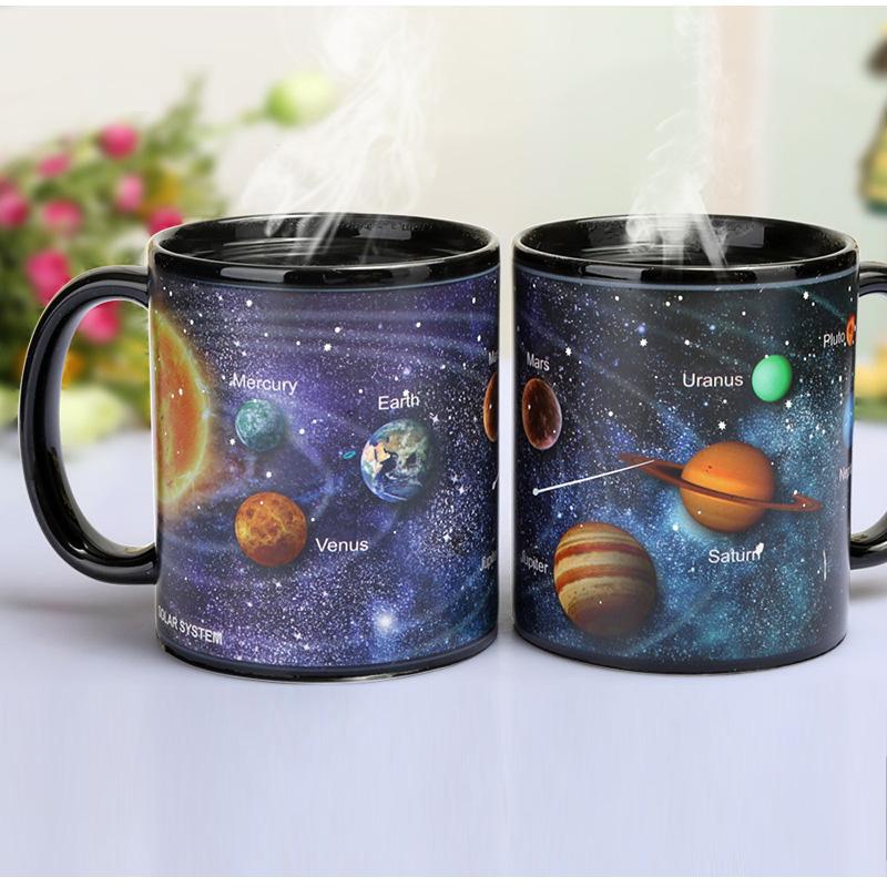 Ceramic Color Changing Coffee Mug, Heat Sensitive Tea Cup, Magic Mug, Support Solar System, New Arrival,330ml