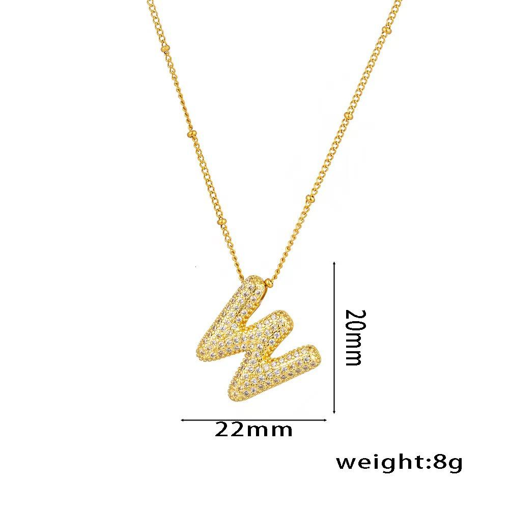 18K Gold-Plated Copper Necklace with Micro-Inlaid Zirconia & 26 Letter Pendant - Classic and Versatile European-American Jewelry