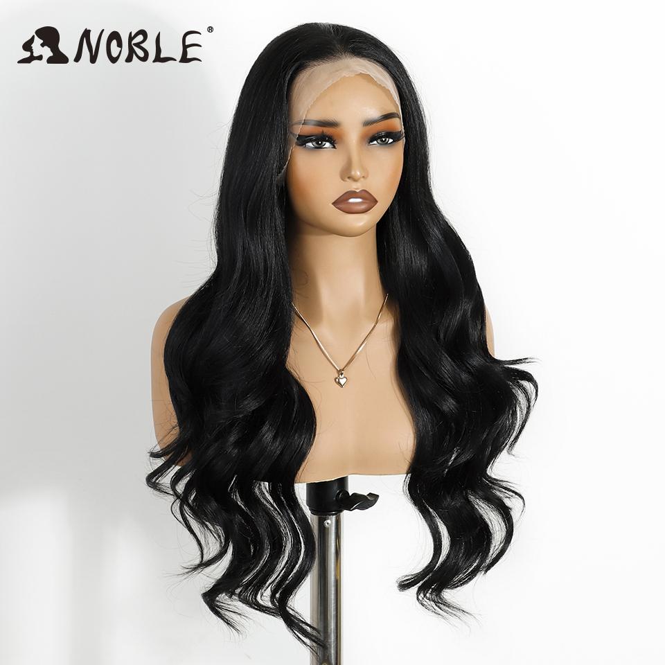Parrucca Nobiltà con Pizzo Sintetico Frontale HD Trasparente 13X4 Pizzo Body Wave Parrucche 28" Capelli da Bambino Pizzo Frontale Parrucca Pizzo Ondulato Per Donne Parrucca