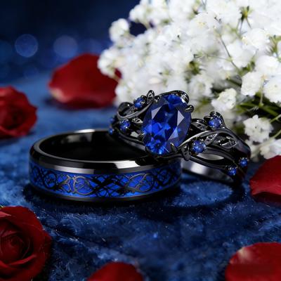 Anillos de Pareja con Encanto Anillos Románticos para Mujer con Pedrería Azul Juego de Anillos Modernos para Hombre Anillos de Dragón Celta de Acero Inoxidable Anillo de Boda Joyería