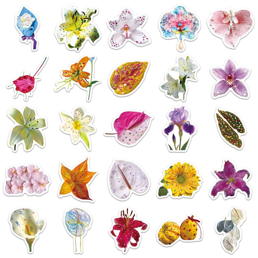 50 Diamond Flower Graffiti Stickers: Personalized, Waterproof for Power Banks, Scooters, Desks
