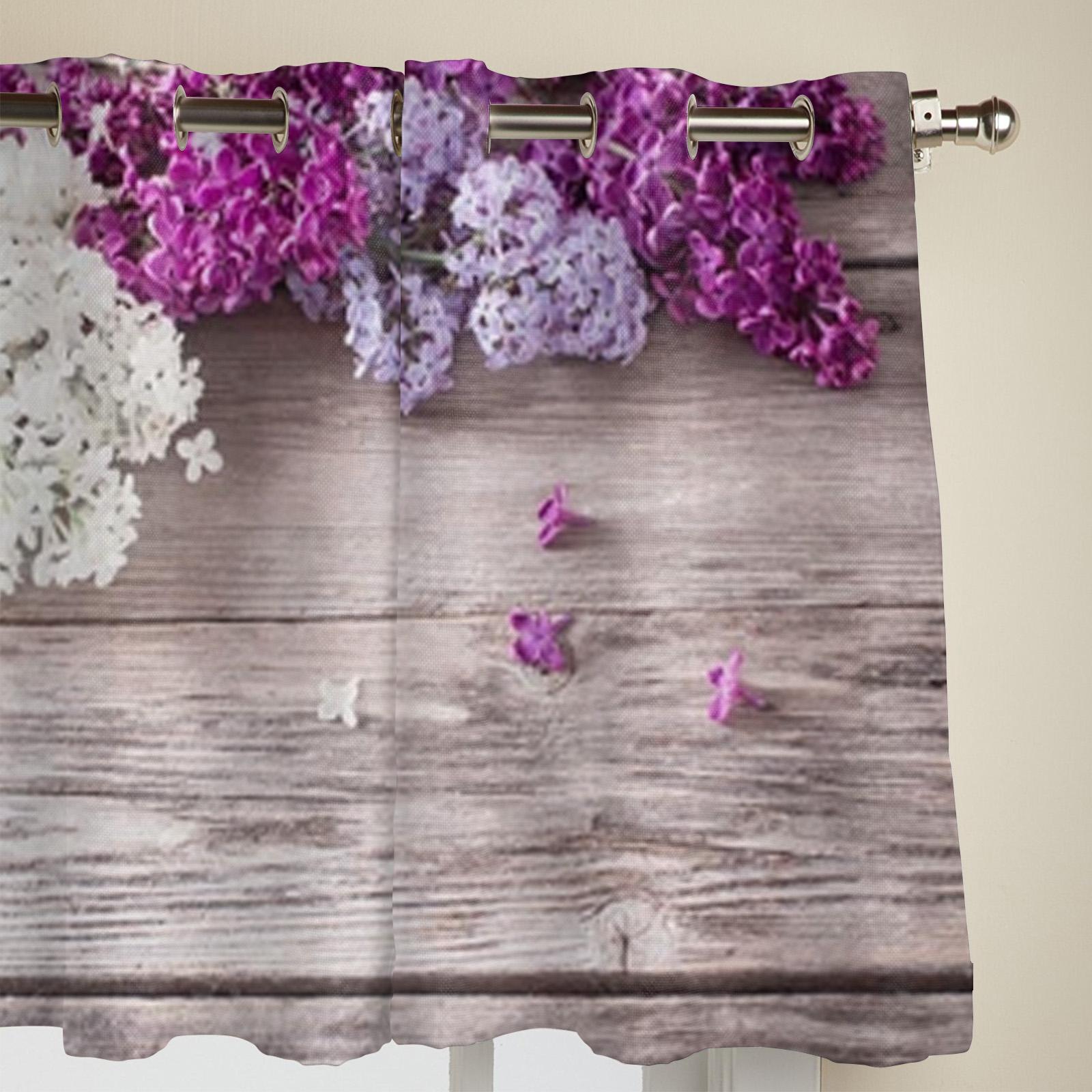 Сиреневые на деревянном фоне оконные шторы для гостиной — фото 3