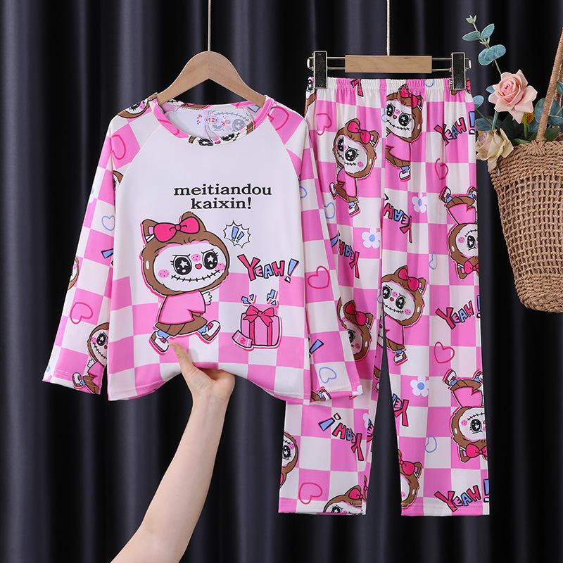 2Pcs Children Pajamas Boys Long-Sleeved Kawaii Anime  Cartoon Girls Loose Sleepwear Clothes Sets
