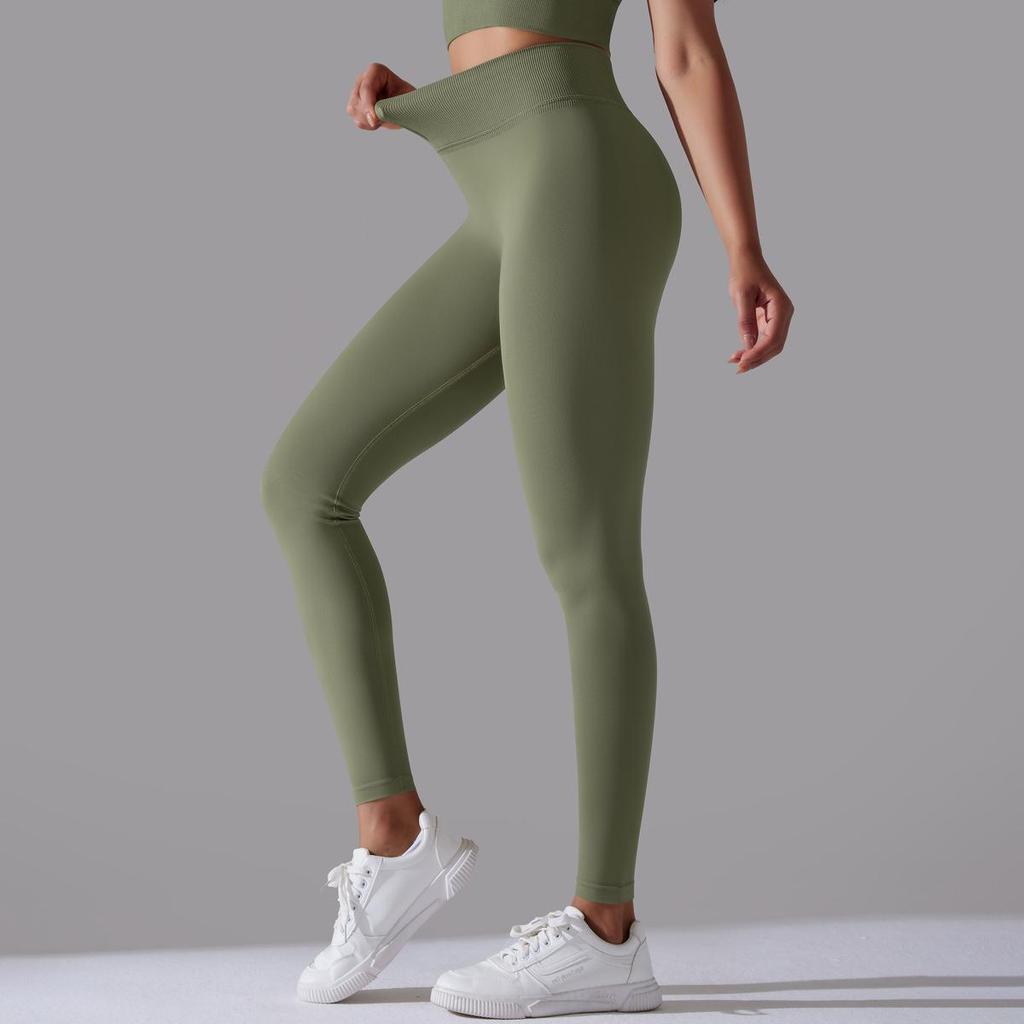 Pantaloni de Yoga Sport Alergare Fitness Tricotați Fără Cusături Culoare Solidă Talie Înaltă Strâmți Fesă Piersică