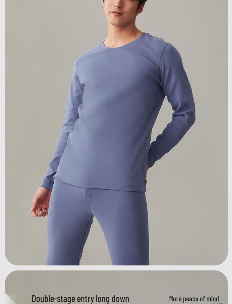 Men's Thermal Underwear Set: Antibacterial Round Neck & Thickened 250g Double-Sided Brushed Cotton for Autumn & Winter