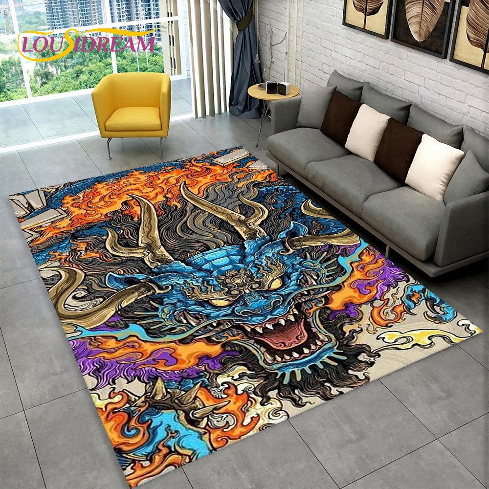 Duży dywanik z motywem smoka z kreskówek, dywanik do salonu, sypialni, sofy, wycieraczka, dekoracja kuchni, dzieci bawią się antypoślizgową matą podłogową