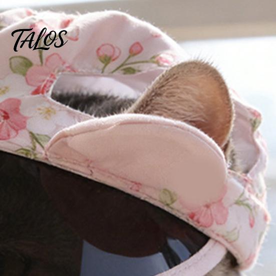 Talos Pet Sun Visor Hat, Summer Floral Cat Cap with Ear Holes, Adjustable Wide Sunshade Brim Hat Cute Rabbit Ears for Cats Dogs Outdoor Protection